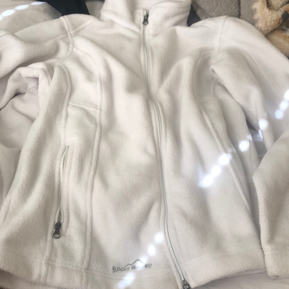 Eddie Bauer White Fleece Zip Up Jacket